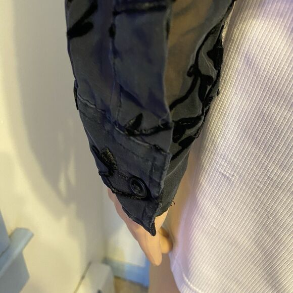 Express Burnout Velvet SilkRayon ButtonShirt Women 5/6 BlackSheer Whimsigoth Y2K - Picture 10 of 11